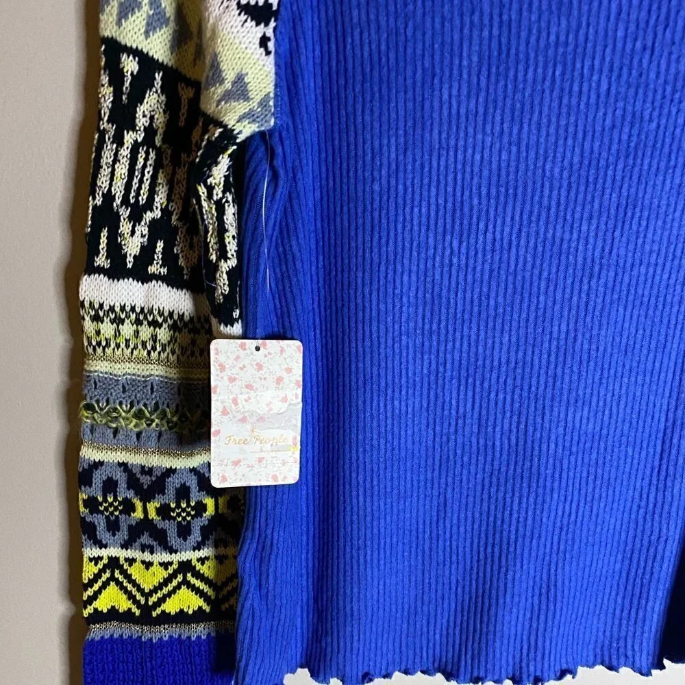 Free People Womens Fair Isle Cowl Neck Sweater - S / Blue Bell